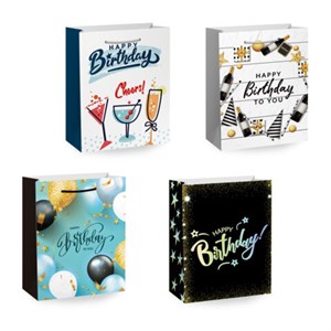 Пакет подарочный (1 штука) 18х10х23 см (M), "Happy Birthday", ассорти, глиттер, фольга, ЗОЛОТАЯ СКАЗКА, 700806 - фото 9176592