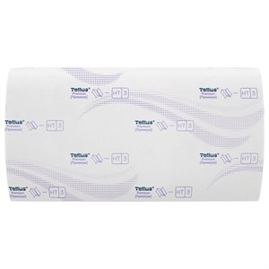 Полотенца бумажные 200 шт., Tellus/TORK (HT3) ПРЕМИУМ, КОМПЛЕКТ 20 пачек, 2-слойные, белые, 23х23 см, V-сложение, 133100 - фото 9231840