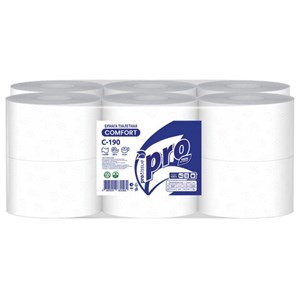 Бумага туалетная 200 метров, PROtissue (T2) COMFORT, 1-слойная, белая, КОМПЛЕКТ 12 рулонов, С190 - фото 9295601