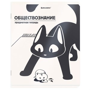 Тетрадь предметная КОТ-НЕПОСЕДА 48л, пластиковая обложка, ОБЩЕСТВОЗНАНИЕ, клетка, подсказ, BRAUBERG, 405528 - фото 9295960