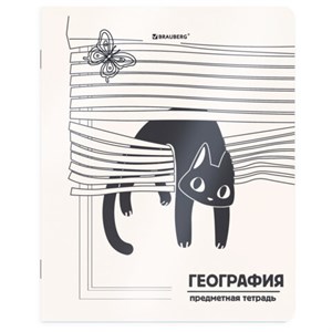 Тетрадь предметная КОТ-НЕПОСЕДА 48л, пластиковая обложка, ГЕОГРАФИЯ, клетка, подсказ, BRAUBERG, 405531 - фото 9295966