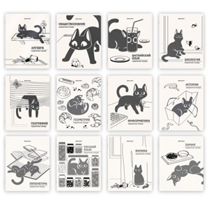 Тетради предметные, КОМПЛЕКТ 12 ПРЕДМЕТОВ 48л, пластиковая обложка, BRAUBERG "КОТ-НЕПОСЕДА", 405542 - фото 9296007