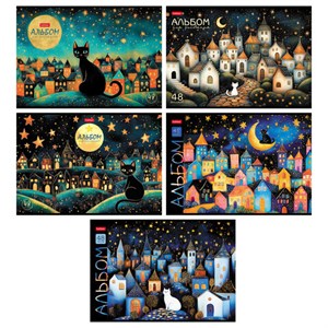 Альбом д/рис. обложка пластик, А4 48л., скоба, HATBER, 205х295мм, Лунный котик (5 вид, 48А4Впл - фото 9457207