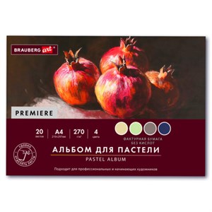 Бумага для пастели ФАКТУРНАЯ А4, планшет (склейка), 20л. 4 цвета, 270 г/м2, BRAUBERG, 117761 - фото 9463185