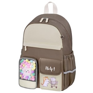 Рюкзак BRAUBERG PASTEL с термонашивками в комплекте, "Catch up", коричневый, 40х29х14 см, 274435 - фото 9463241