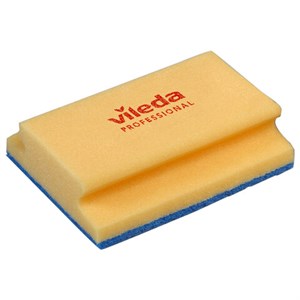Губка VILEDA профильная "Деликатная" 1 шт., желтая, СИНИЙ абразив, 16,5х13х5 см, 535895 - фото 9463272