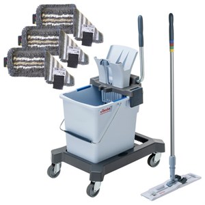 Тележка уборочная VILEDA "УльтраСпидПро" КОМПЛЕКТ ведро 25л, база, отжим, ШВАБРА + 3 МОПа, 166378 - фото 9463276