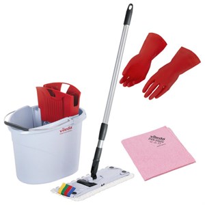 Швабра с отжимом и ведром 10л+черенок КОМПЛЕКТ, салфетки, перчатки, СпидМини VILEDA, красный, 143567 - фото 9463294