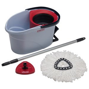 Швабра с отжимом и ведром 10л VILEDA "УльтраСПИН Мини", отжим с педалью, насадка, красный 158011 - фото 9463301