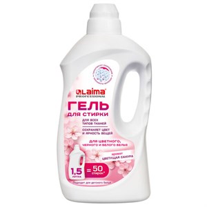 Гель для стирки всех видов тканей универсальный 1,5л LAIMA PROFESSIONAL "Цветущая сакура", 702186 - фото 9471639