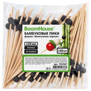 Шпажки-пики для канапе бамбуковые форма "Жемчужина чёрная" 12 см, 100 шт, BOOMHOUSE, 701967 - фото 9471756