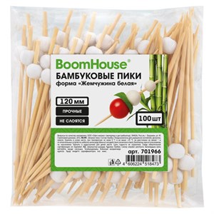 Шпажки-пики для канапе бамбуковые форма "Жемчужина белая" 12 см, 100 шт, BOOMHOUSE, 701966 - фото 9471758