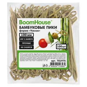 Шпажки-пики для канапе бамбуковые форма "Узелок" 10 см, 100 шт, BOOMHOUSE, 701975 - фото 9471767
