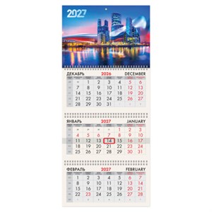 Календарь квартальный 2027 г., 3 блока, 3 гребня, бегунок, офсет, BRAUBERG, "Москва", 118254 - фото 9567608