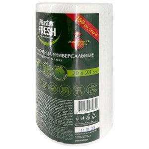 Универсальные полотенца в рулоне 150 шт., 20х23 см, 70% вискозы (спанлейс), MASTER FRESH - фото 9577641