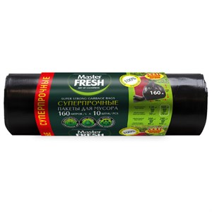 Мешки для мусора 160 л, XXXL, суперпрочные, черные, 28 мкм, 10 шт., MASTER FRESH - фото 9577658