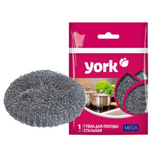 Губка (мочалка) металлическая, 40 г, МЕГА, для посуды, гриля, плиты, YORK, 003030 - фото 9577696