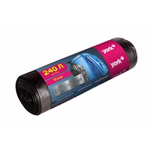 Мешки строительные для мусора 240 л, черные, в рулоне 10 шт., ПВД, 28 мкм, YORK, 902230 - фото 9577712