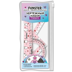 Набор чертежный FUNSTER (ФАНСТЕР), линейка 20 см, 2 треугольник, транспортир, "КОТЫ", пенал, 210912 - фото 9639056