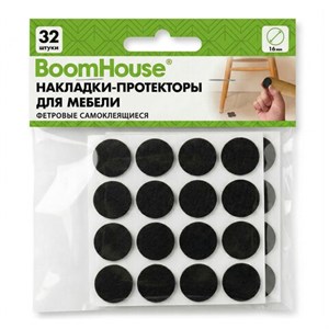 Накладки-протекторы для мебели ФЕТРОВЫЕ самоклеящиеся, d=16 мм, черные, КОМПЛЕКТ 32 шт., BOOMHOUSE (БУМХАУС), 701813 - фото 9639136