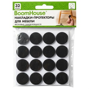 Накладки-протекторы для мебели ФЕТРОВЫЕ самоклеящиеся, d=20 мм, черные, КОМПЛЕКТ 32 шт., BOOMHOUSE (БУМХАУС), 701815 - фото 9639138