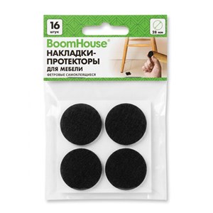 Накладки-протекторы для мебели ФЕТРОВЫЕ самоклеящиеся, d=28 мм, черные, КОМПЛЕКТ 16 шт., BOOMHOUSE (БУМХАУС), 701823 - фото 9639146