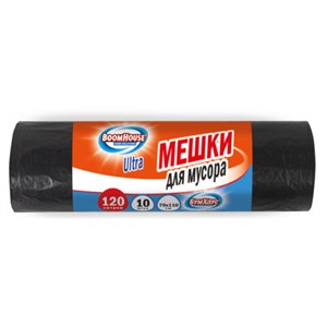Мешки для мусора 120 л, черные, в рулоне 10 штук, особо прочные, ПВД 50 мкм, 70x110 см, серия ULTRA, BOOMHOUSE (БУМХАУС), 702666 - фото 9639159