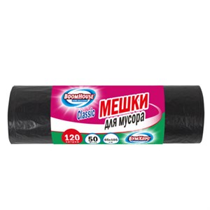 Мешки для мусора 120 л, черные, в рулоне 50 штук, ПВД 23 мкм, 65x105 см, BOOMHOUSE (БУМХАУС), 702670 - фото 9639160