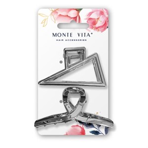 Краб для волос НАБОР 2 шт., 7 см, глянцевый, серебристый, MONTE VITA (МОНТЕ ВИТА), 458825 - фото 9676592