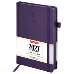 Ежедневник датированный 2027, А5, 138х213 мм, BRAUBERG "Plain", под кожу, резинка, держатель для ручки, фиолетовый, 118039