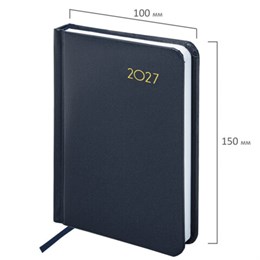 Ежедневник датированный 2027, МАЛЫЙ ФОРМАТ, 100х150 мм, А6, BRAUBERG "Select", балакрон, темно-синий, 118113