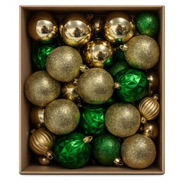Шары ёлочные, НАБОР 50 предметов "Golden&Green", пластик, золото/зеленый, ЗОЛОТАЯ СКАЗКА, 592896
