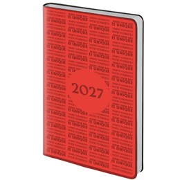 Ежедневник датированный 2027, А5, 138х213 мм, BRAUBERG "Aura", под кожу, гибкий, красный, 117929