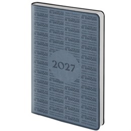 Ежедневник датированный 2027, А5, 138х213 мм, BRAUBERG "Aura", под кожу, гибкий, серо-голубой, 117931