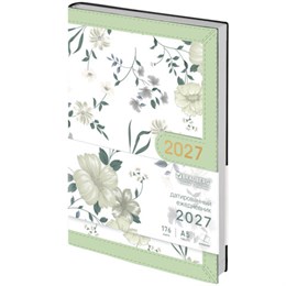Ежедневник датированный 2027, А5, 138x213 мм, BRAUBERG "Vista Evoke", под кожу, твердый, "Green pattern", 117979