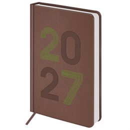 Ежедневник датированный 2027, А5, 138х213 мм, BRAUBERG "Scripted", под кожу, вышивка, коричневый, 118002