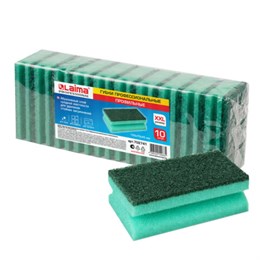 Губки бытовые 15х7х4,5 см, XXL, ПРОФИЛЬНЫЕ, КОМПЛЕКТ 10 штук, поролон/абразив, LAIMA PROFESSIONAL, 702741