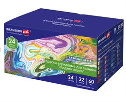 Краски акриловые для техники "Жидкий акрил" (POURING PAINT), НАБОР 22 цвета, 24 штуки по 60 мл, BRAUBERG ART, 192237
