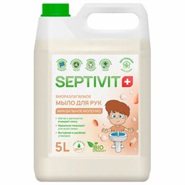 Мыло жидкое гипоаллергенное 5 л, SEPTIVIT "Миндальное молочко", биоразлагаемое