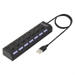 USB-хаб KG-086, USB-A 2.0, 7 в 1, с выключателями и LED-индикаторами, 7 x USB-A 2.0, кабель 50 cм, черный, KAIGO (КАЙГО), 355069