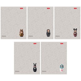 Тетрадь А5, 48 л., HATBER, скоба, клетка, soft-touch ламинация, 3D-лак, Матрешки (микс в спайке), 095881, 48Т5лолВ1