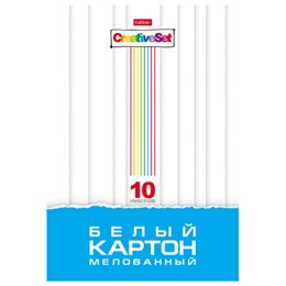 Картон белый А4 МЕЛОВАННЫЙ, 10 листов, в папке, HATBER, 200х280мм, Creative Set, 0949, 10Кб4_05806
