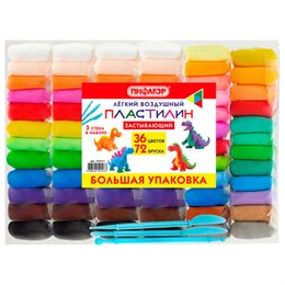 Пластилин супер лёгкий воздушный застывающий 72 штуки (36 цветов + 3х12 базовых), 610 г, 3 стека, ПИФАГОР, 107511