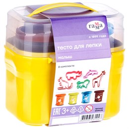 Пластилин на растительной основе (тесто для лепки) ГАММА "Малыш. Зоопарк", 4 цвета, 240 г, 5 формочек, 509198