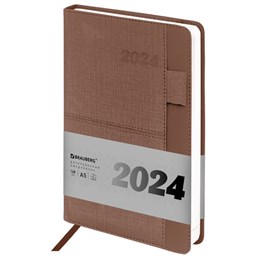 Ежедневник датированный 2024 А5 138х213 мм BRAUBERG "Pocket", под кожу, карман, держатель для ручки, коричневый, 114990