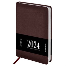 Ежедневник датированный 2024 А5 138х213 мм BRAUBERG "Impression", под кожу, коричневый, 115003
