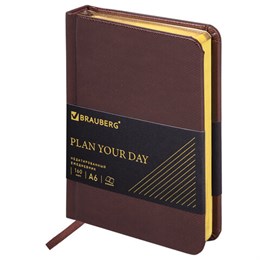 Ежедневник недатированный МАЛЫЙ ФОРМАТ А6 (100х150 мм) BRAUBERG "Iguana", кожзам, 160 л., темно-коричневый, 125105