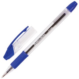 Ручка шариковая с грипом BRAUBERG "JAX", СИНЯЯ, корпус прозрачный, узел 0,7 мм, линия письма 0,35 мм, 141149