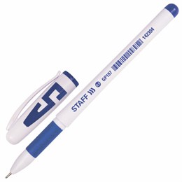 Ручка гелевая с грипом STAFF "Manager" GP-196, СИНЯЯ, корпус белый, игольчатый узел 0,5 мм, линия письма 0,35 мм, 142394