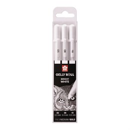Ручки гелевые БЕЛЫЕ SAKURA (Япония) "Gelly Roll", НАБОР 3 штуки, узел 0,5/0,8/1 мм, POXPGBWH3C
